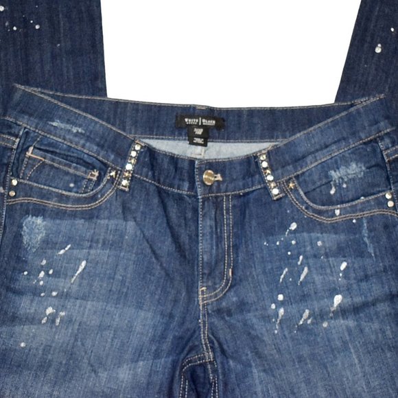 WHBM "Superstar"Distressed/Paint Splattered Straight Leg Stretch Jeans - Picture 4 of 8